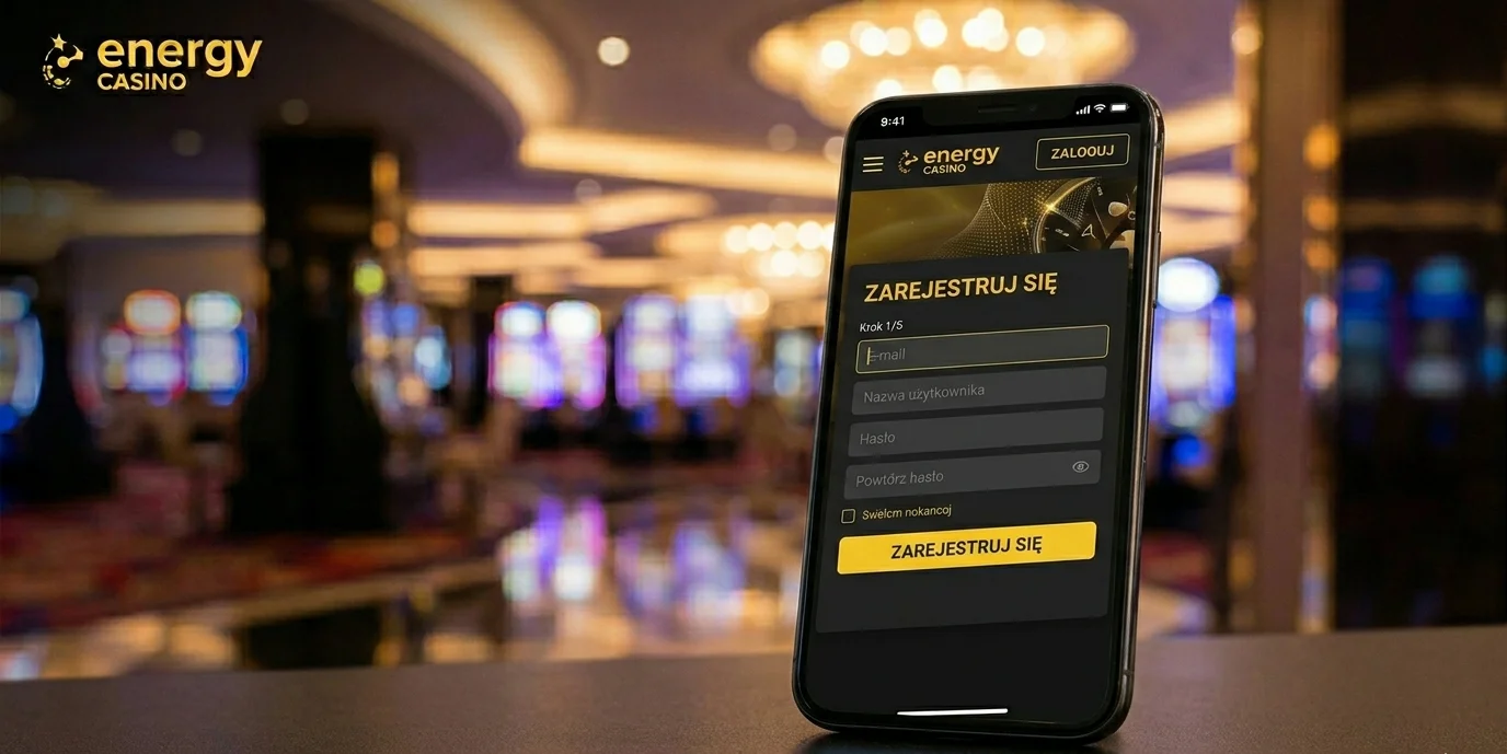 Formularz rejestracji Energy Casino na ekranie telefonu
